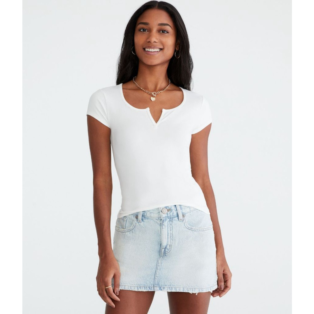 Aeropostale White Notch Neck Baby Tee Large